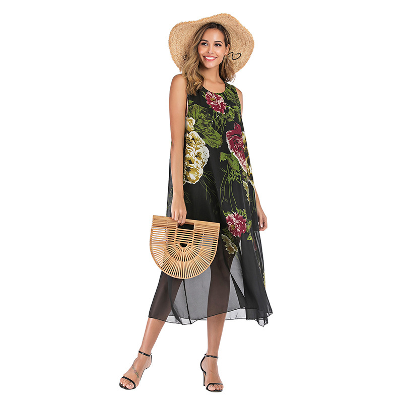 Chiffon Floral Dress Sleeveless Casual Elegant Design Spring Summer Womens Fashion Wholesale Available