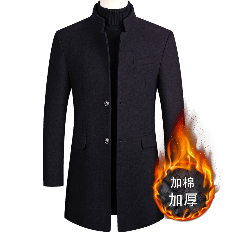 Autumn Winter Men's Woolen Mid length Thickened Coat