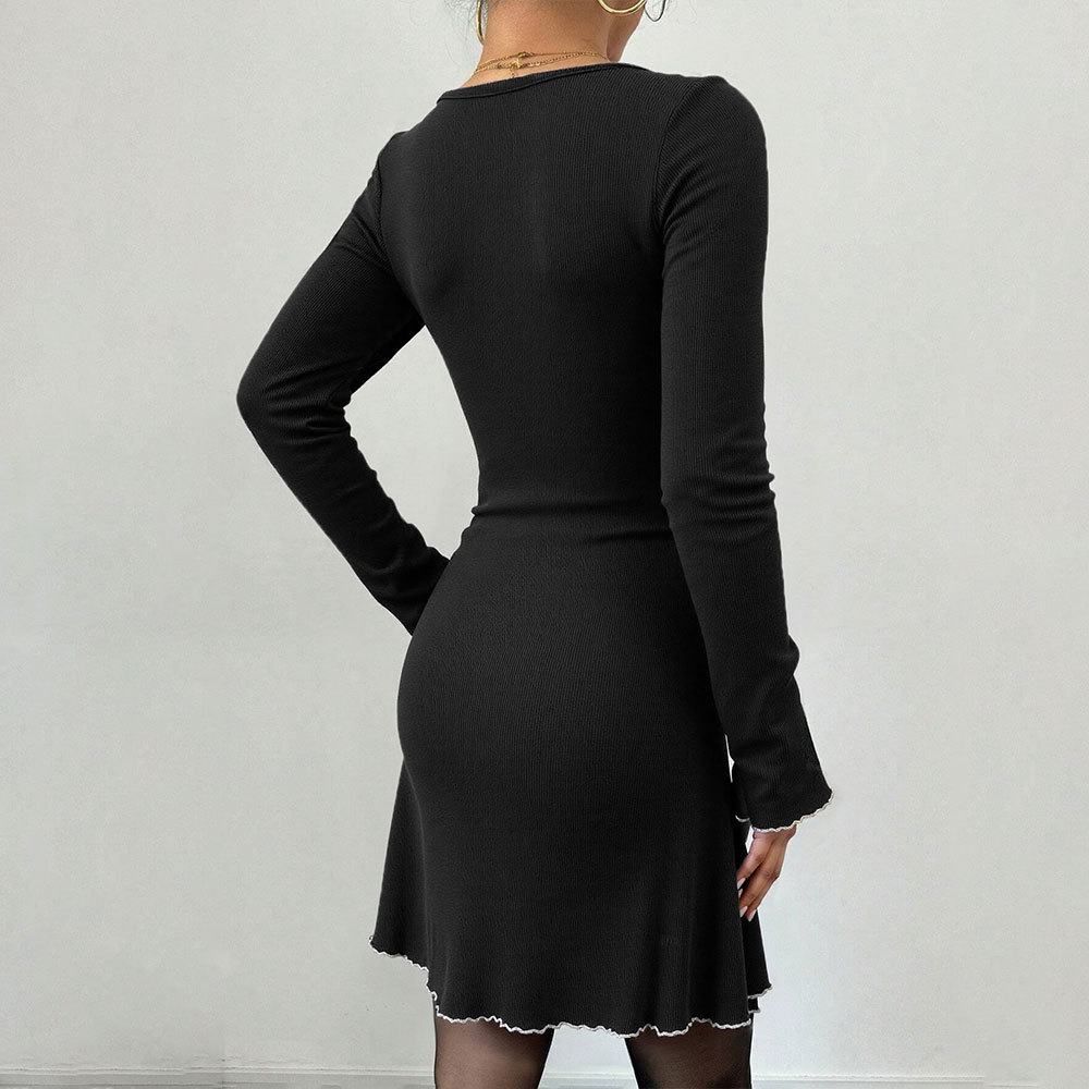 Women's Elegant Slim Fit Knit Long-Sleeve A-Line Dress