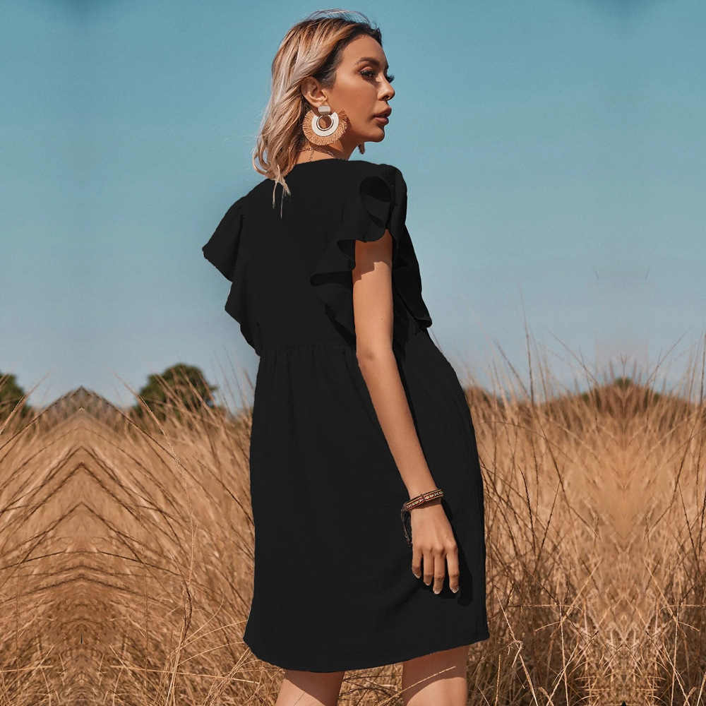 V Neck Button Down A Line Dress Floral Print Casual Style Comfortable Fabric Perfect for Spring and Summer