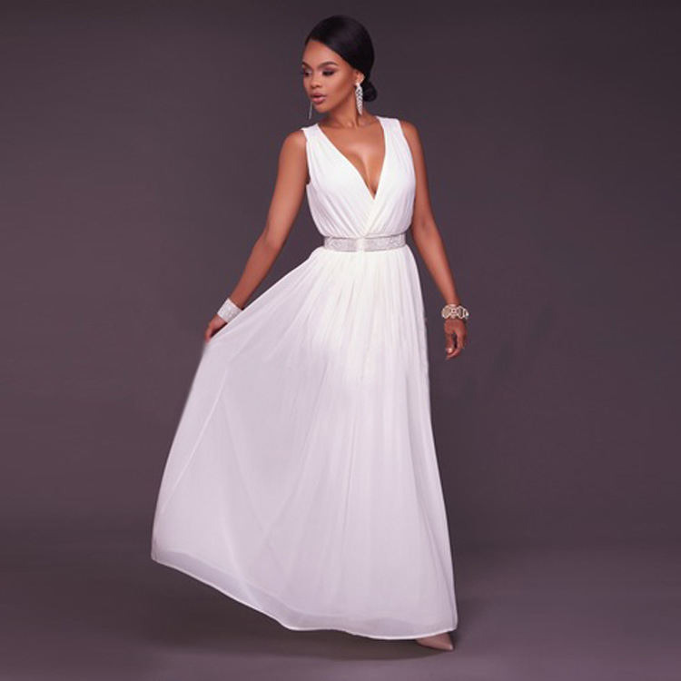 Chiffon Dress Deep V Neck Elegant Style Solid Color Perfect for Parties and Special Occasions Wholesale Available