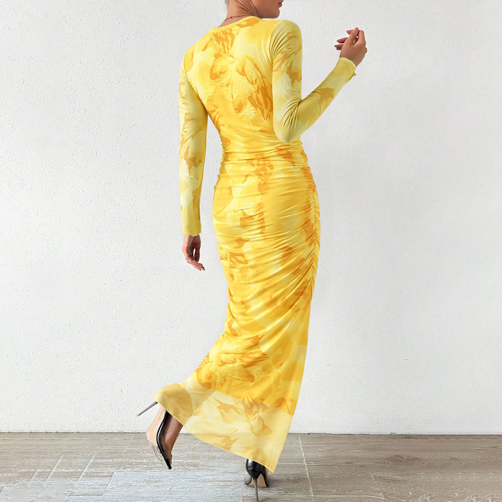 European and American Sexy Tight Strapless Long Dress with Gradient Floral Print High Waist Bodycon Dress