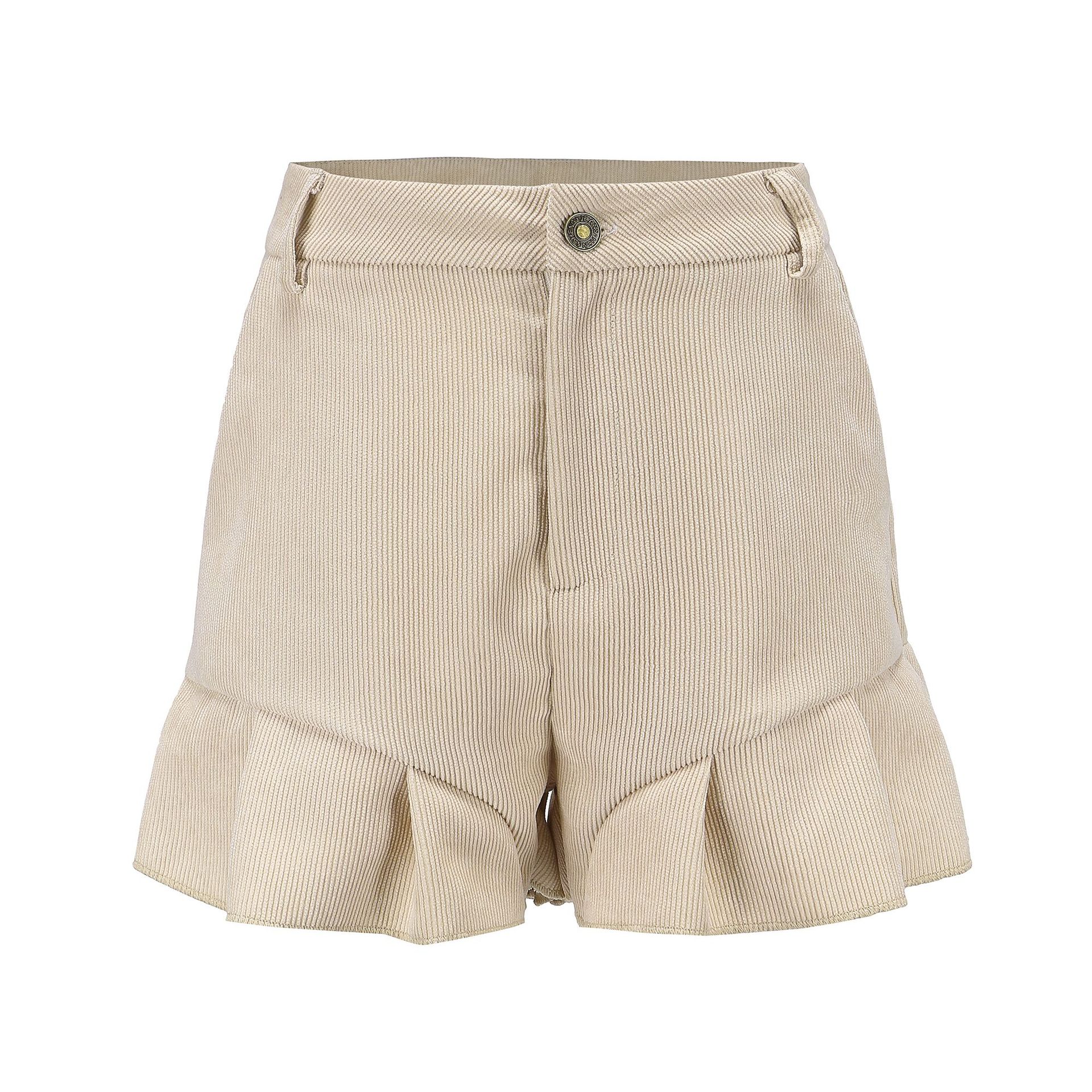High Waisted Corduroy Ruffle Hem Womens Casual Shorts Soft Fabric Trendy Design Comfortable Fit Perfect for Summer