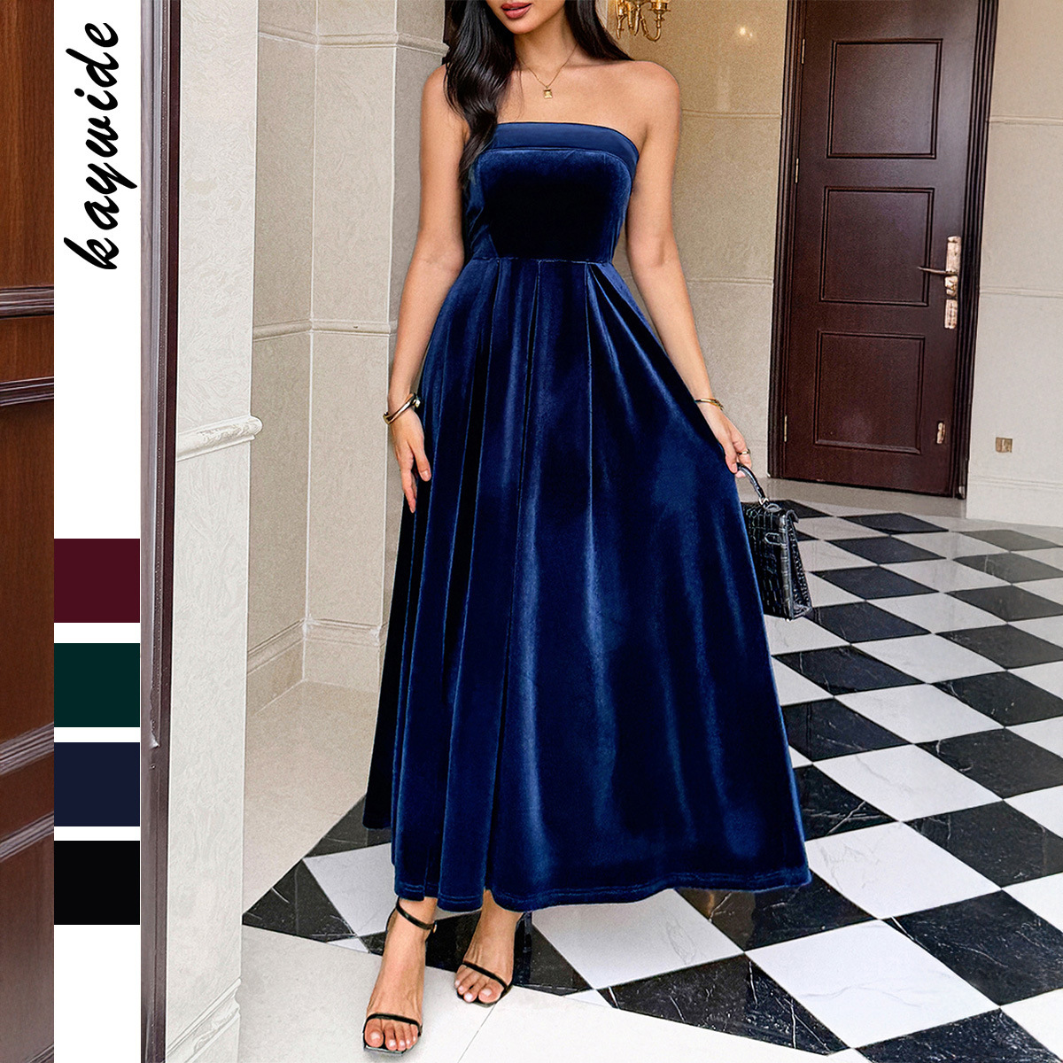 Elegant Strapless Solid Color Long Dress for Women