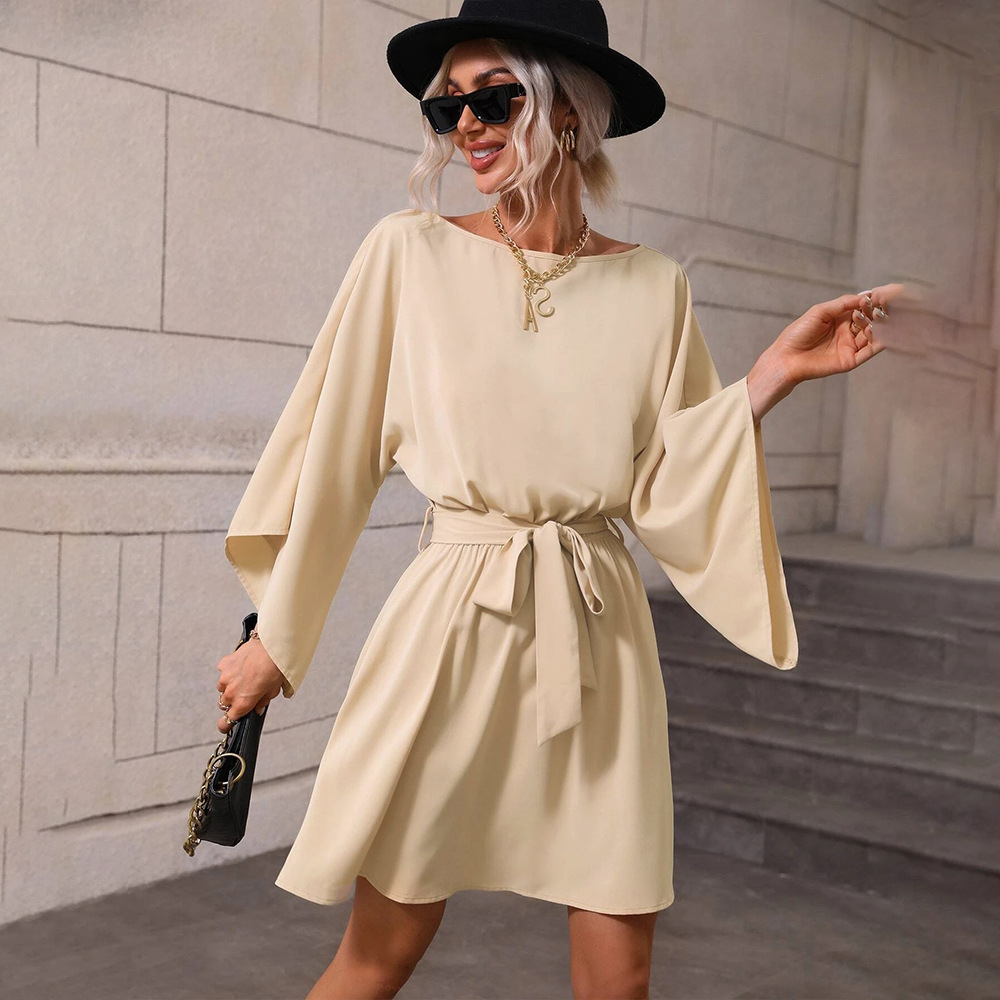 New Hot Selling Women's Long Sleeve Dress with Round Neck, Elastic Waistband, and Short Skirt