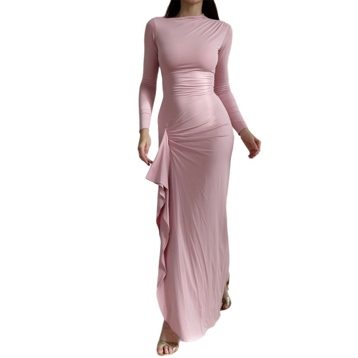 Y2K Style Short Sleeve Long Dress for Women Autumn Winter
