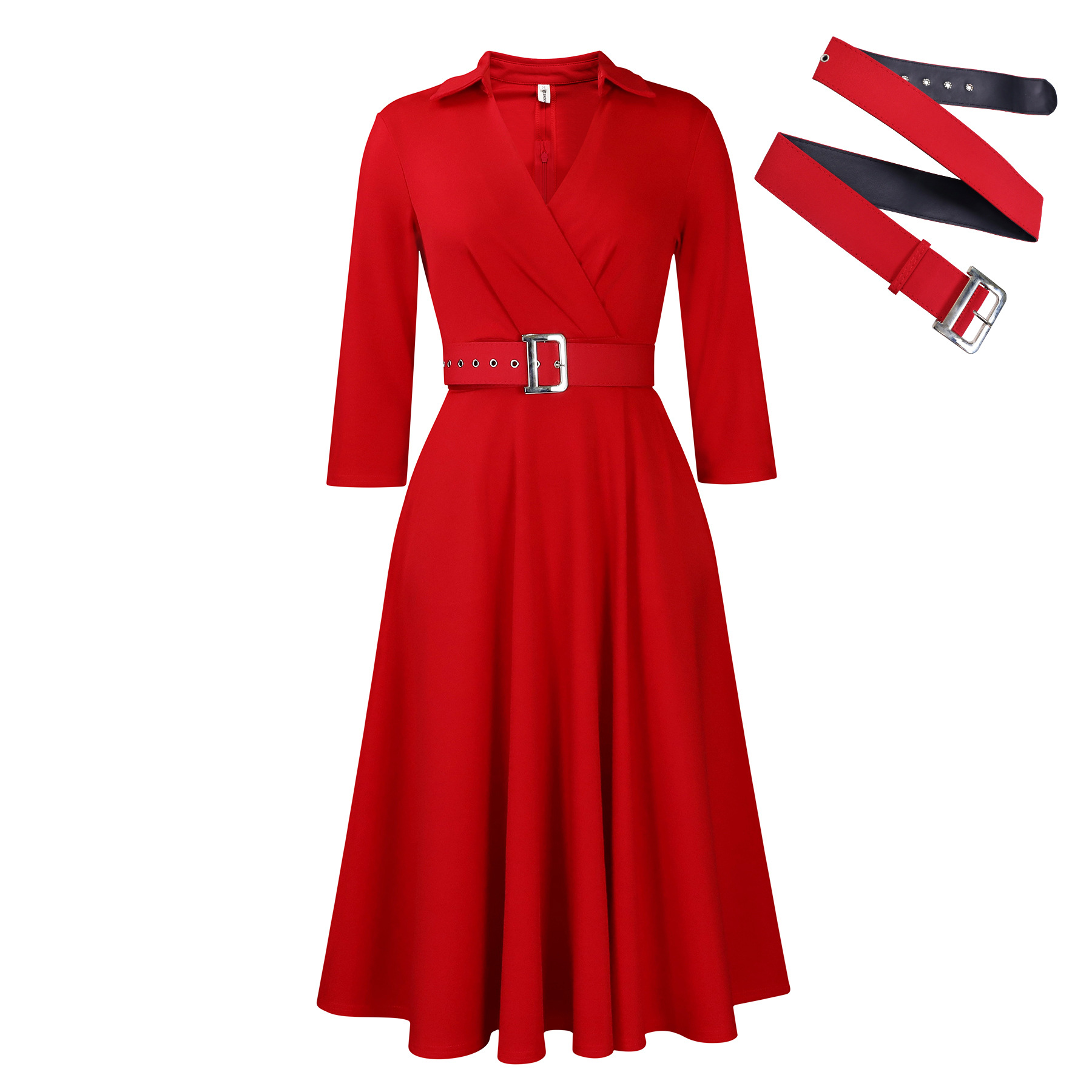 Plus Size Women's Fashion Dress with Lapel, Solid Color, Flared Skirt, Elegant Style for Autumn, Wholesale Clothing for Export