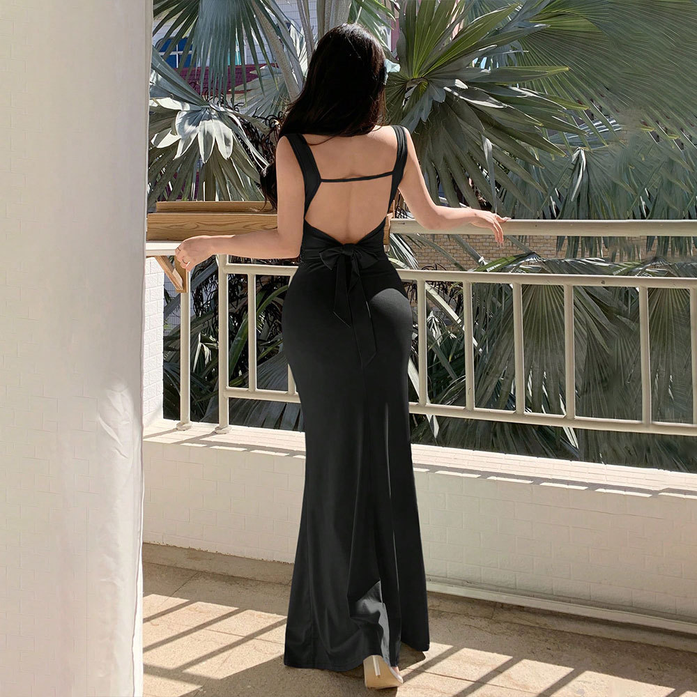 Summer New French Style Sexy Sleeveless Backless Bodycon Long Dress