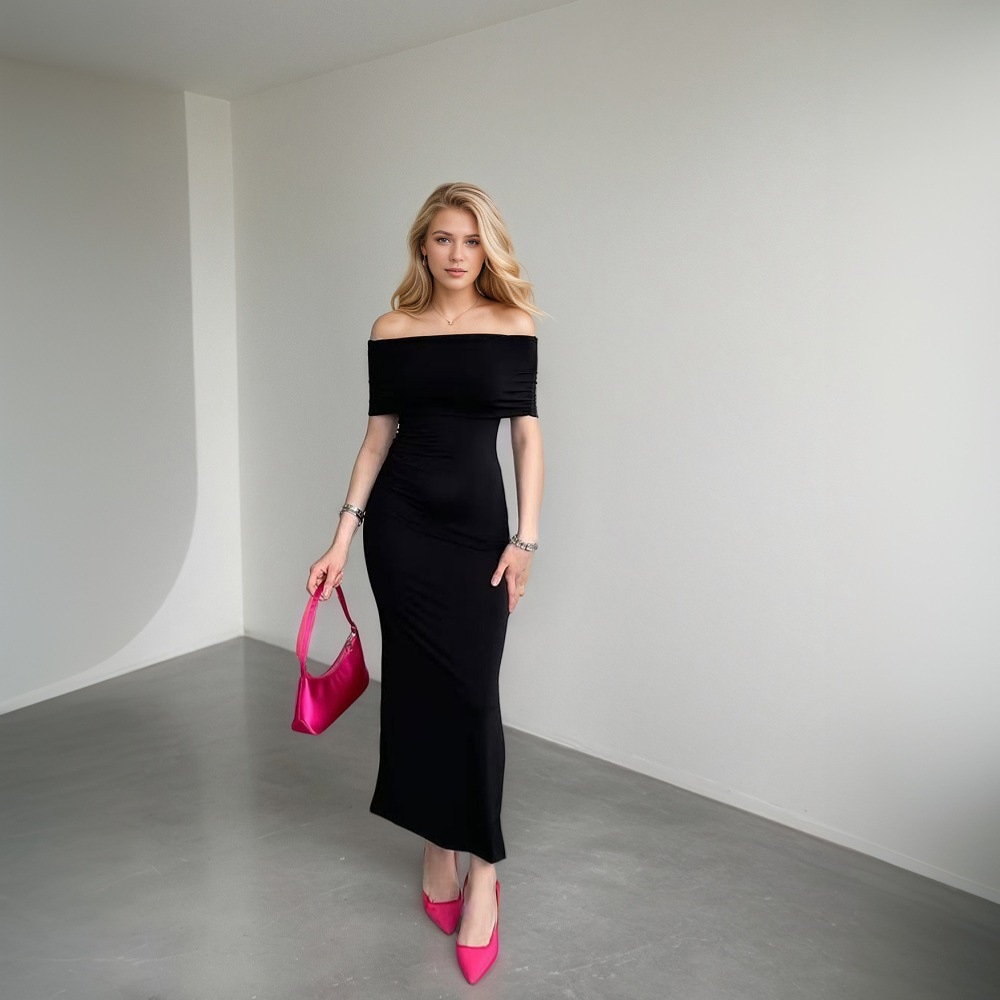 Off shoulder High Waist Slit Dress Summer Long Dress