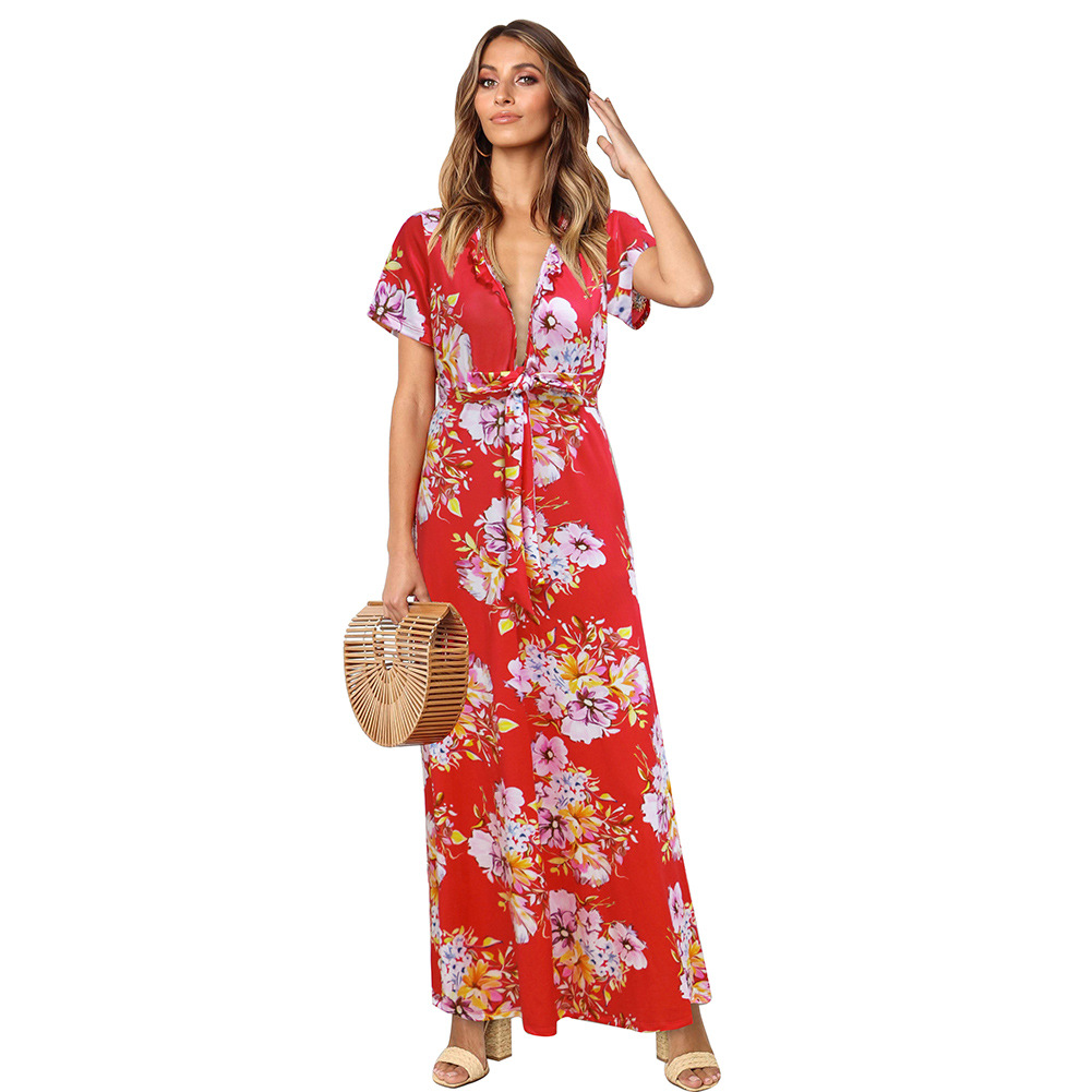 Floral Maxi Dress Womens Spring Summer Collection Ruffle Hem Elegant Design Perfect for Casual or Formal Occasions