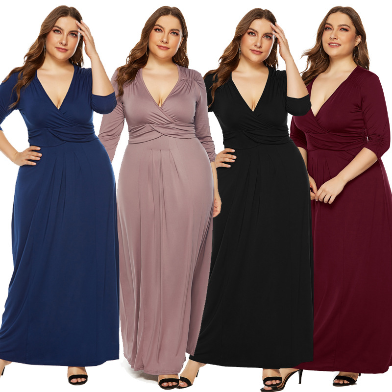 Plus Size Womens Dress Elegant Deep V Neck Flowy A Line High Elasticity Perfect for Formal Events Wholesale