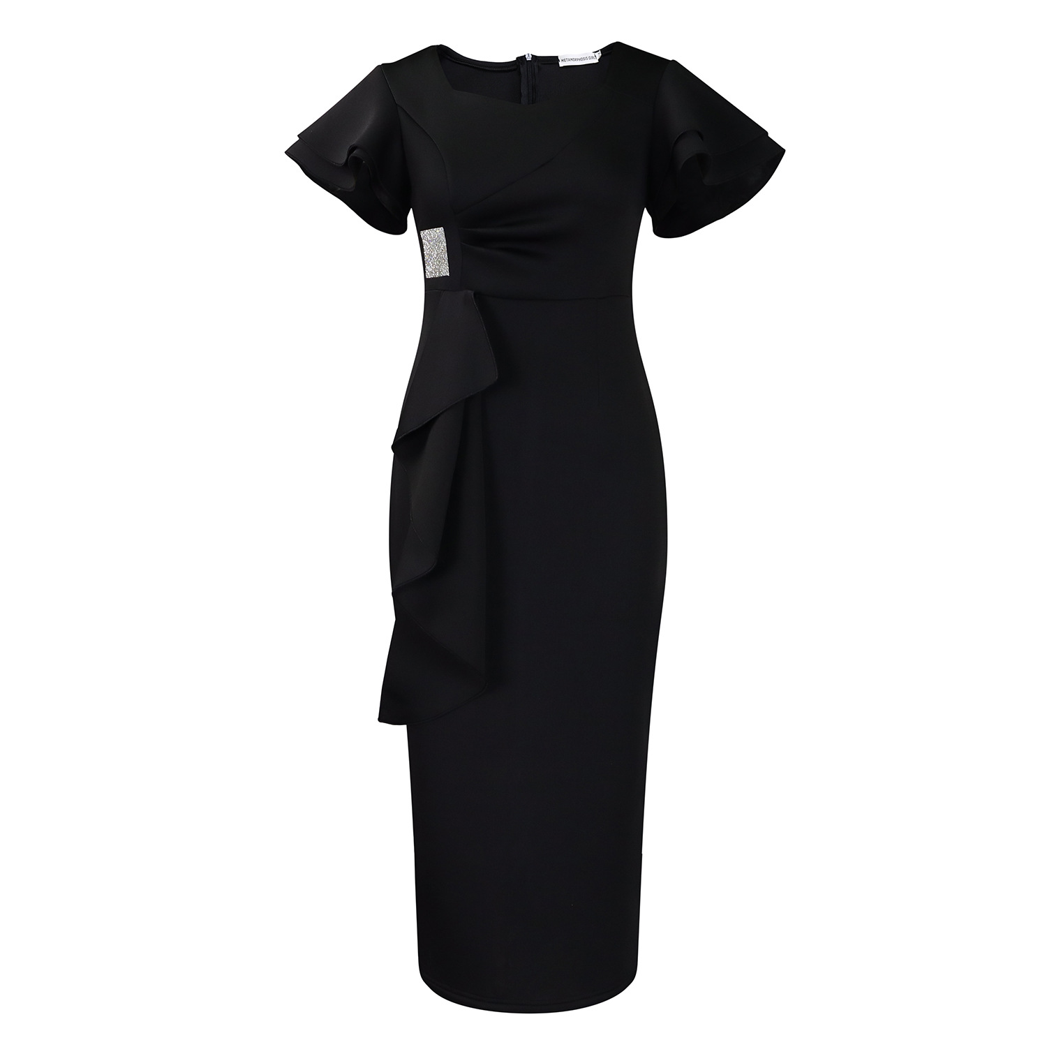 Elegant Ruffle Hem Solid Color Bodycon Dress for Women, Fashionable and Stylish, Perfect for Cross Border and European Markets