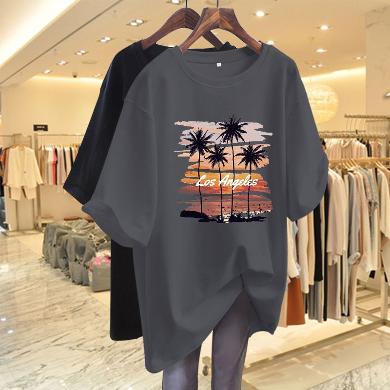 Plus Size Loose Fit T Shirt Cotton Fabric Mid Length Trendy Design Autumn Casual Wear Wholesale Available
