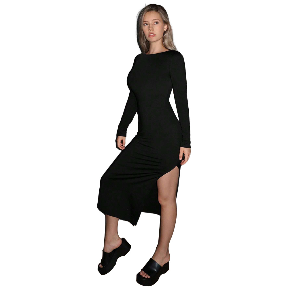 Autumn and Winter New High Elastic Sexy Backless Slit Hip Party Dress