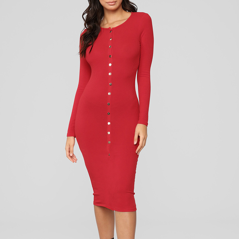 Womens Button Up Dress Stylish Solid Color Spring Fashion Sexy Fit Wholesale Available custom packaging