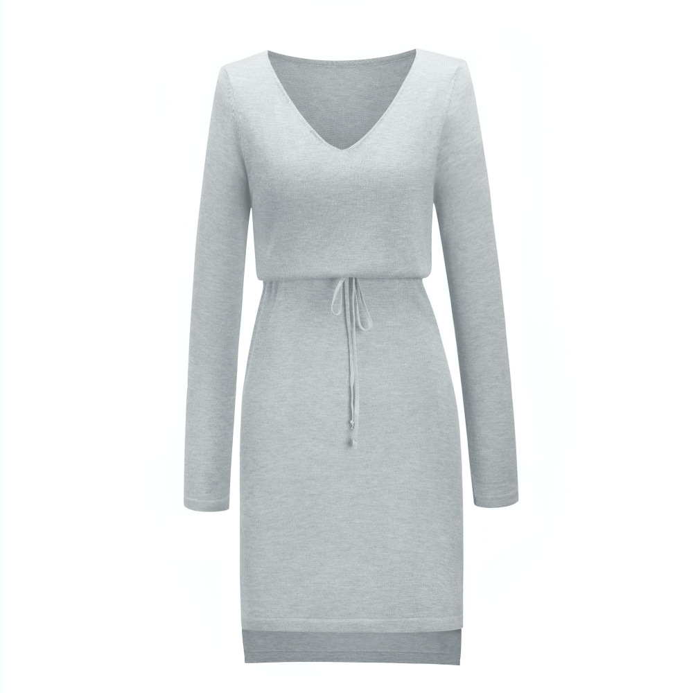 Knit Sweater Dress Solid Color Lace Up Design Comfortable Fit Spring Summer Fashion for Women Wholesale Available