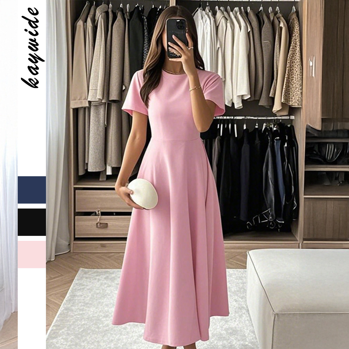 Elegant Short Sleeve Long Dress Evening Gown for Women Autumn Winter