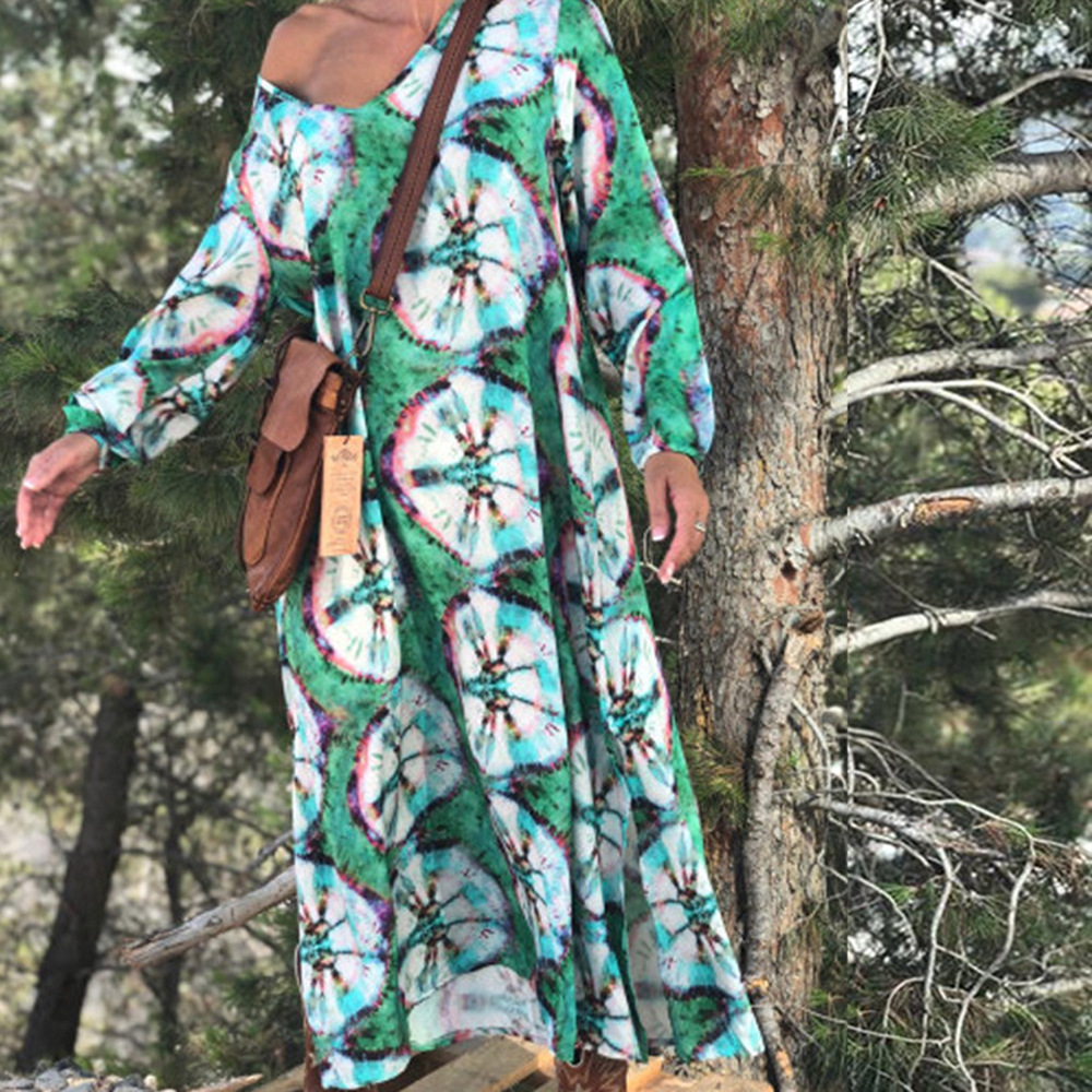 Floral Print Maxi Dress Long Sleeve Loose Fit Plus Size Spring Summer Fashion for Women Wholesale Available