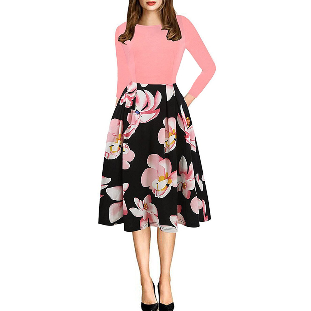 Elegant High Quality Floral Print Maxi Dress Round Neck Flowy Silhouette Fashionable Design Perfect for Parties and