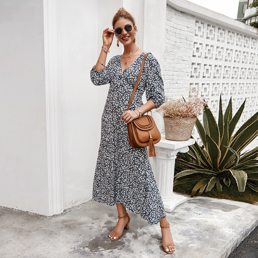 Floral Print Dress Original Design Trendy Style Comfortable Fabric Spring Summer Fashion for Women Wholesale