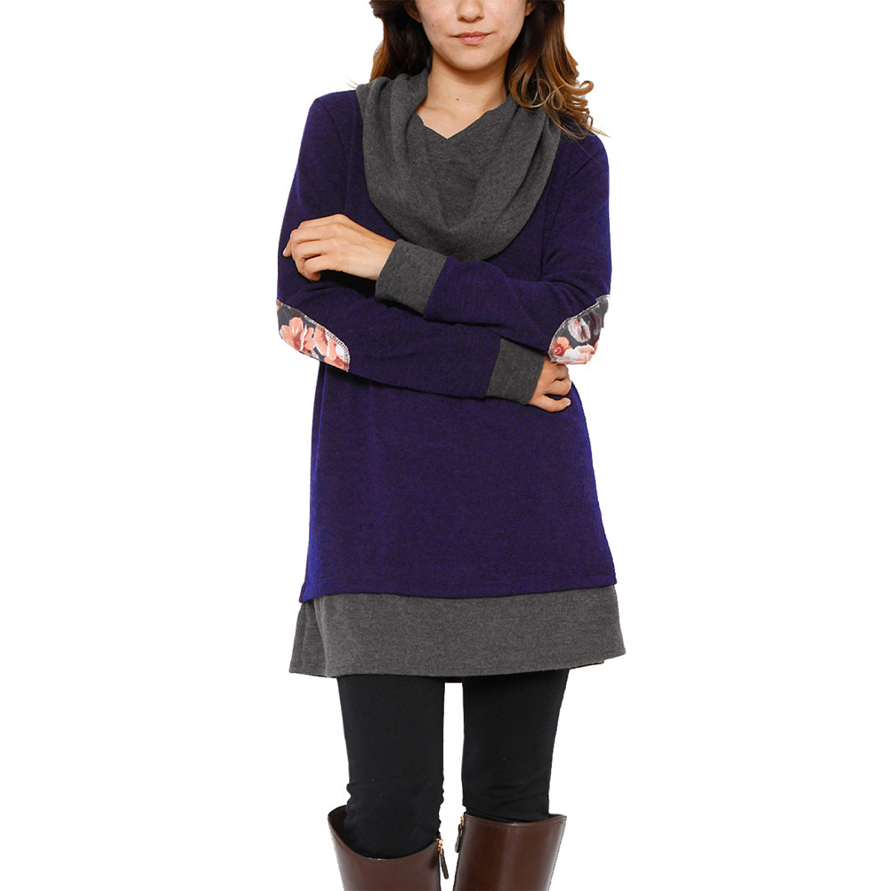 Casual Plus Size Dress Long Sleeve Patch Detail Loose Fit Stylish for Everyday Wear OEM Available