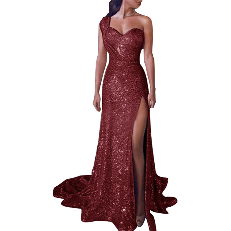 Elegant One Shoulder Sleeveless Dress Gold Foil Detail High Slit Long Length Perfect for Evening Events Wholesale