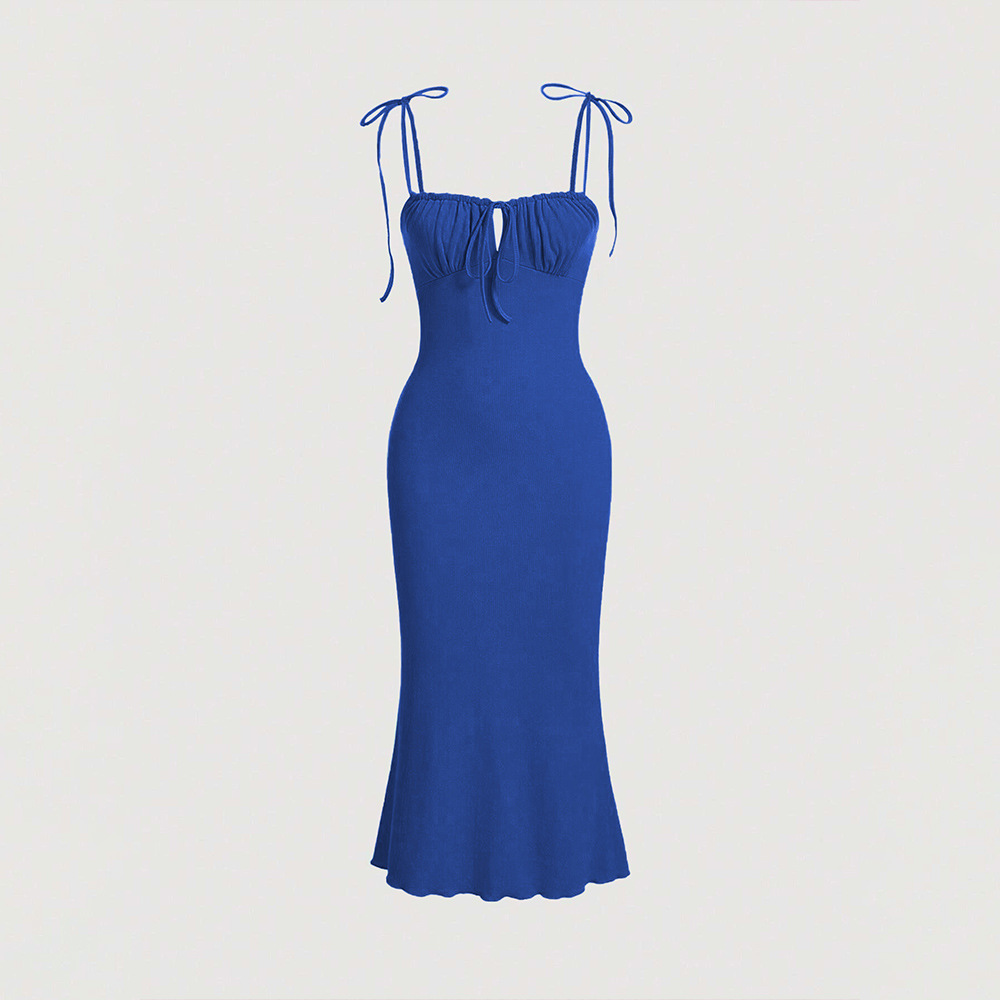 Sexy Drawstring Slim Fit Mermaid Long Dress with Spaghetti Straps