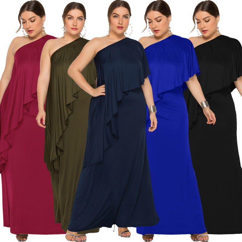 Plus Size Womens Dress Loose Fit Asymmetrical Shoulder Comfortable Fabric Casual Wear Summer Style Wholesale