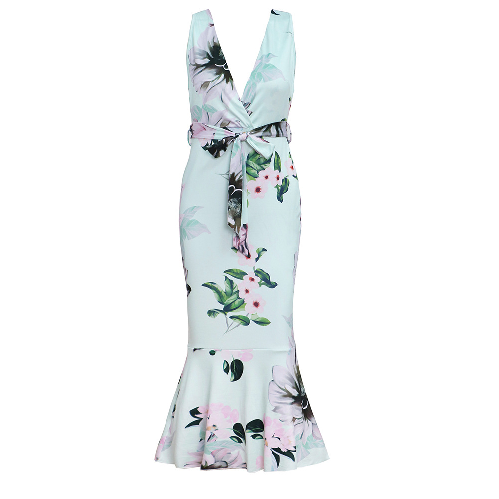 Summer Womens Dress V Neck Slim Fit Floral Print Ruffle Hem Casual or Party Wear Wholesale Available