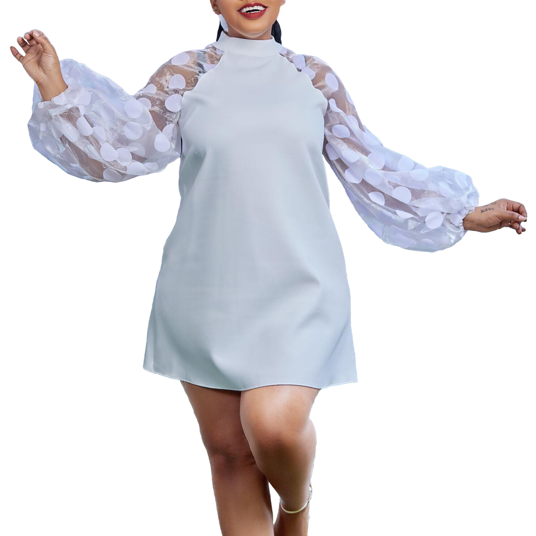 D3203 Women's Fashionable Loose Mesh Spliced Dress for Cross Border Trade in Europe, America, and Africa Stylish Casual Wear