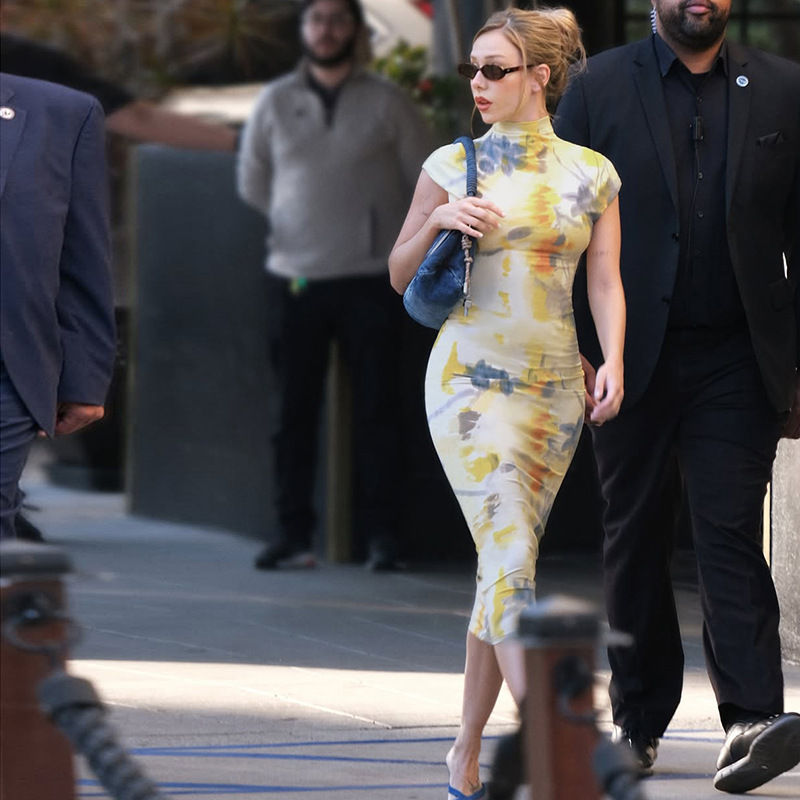 Elegant Floral Color block Printed Half high Neck Short Sleeve Bodycon Dress for Women Spring Summer