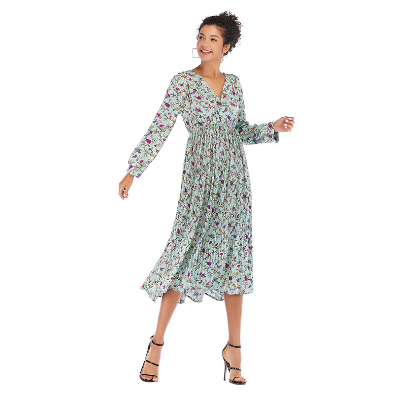 Floral Chiffon Maxi Dress Long Sleeve Casual Style Elegant Design Perfect for Spring Occasions Wholesale Available