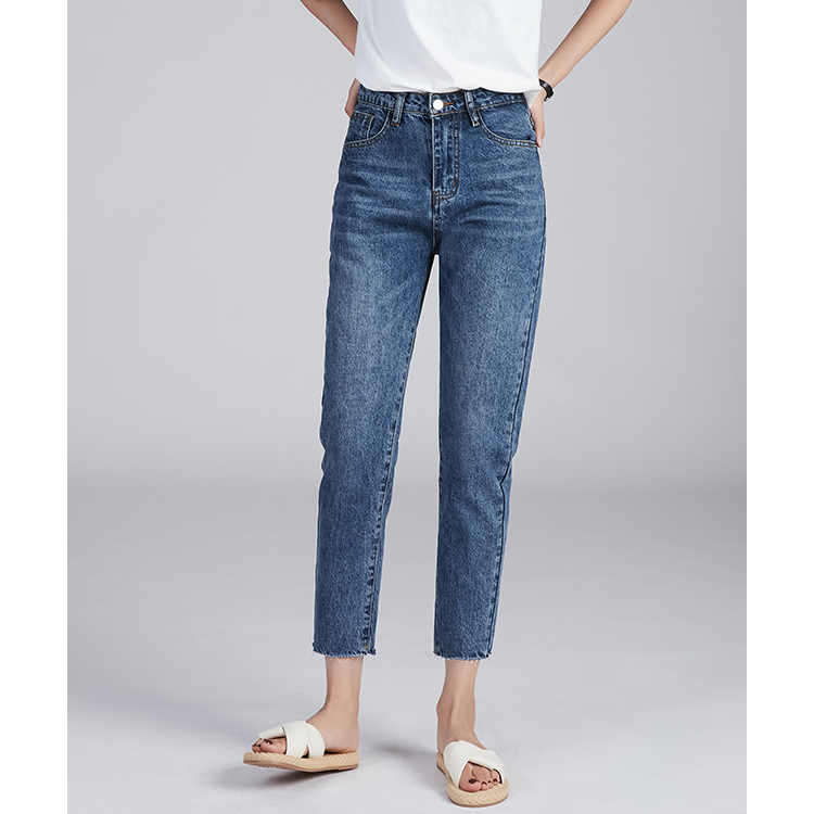 High Waisted Cropped Straight Leg Jeans for Women Ripped Hem Loose Fit Slimming Design Casual Spring Fall Wear