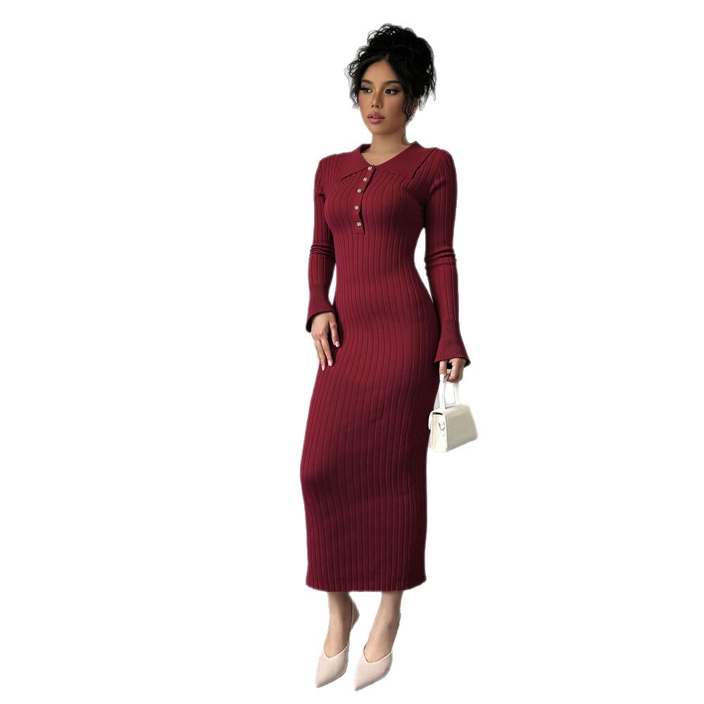 TK Autumn Winter Pure Desire Style Sexy Slim Fit Round Neck Long Sleeve Knitted Bodycon Dress