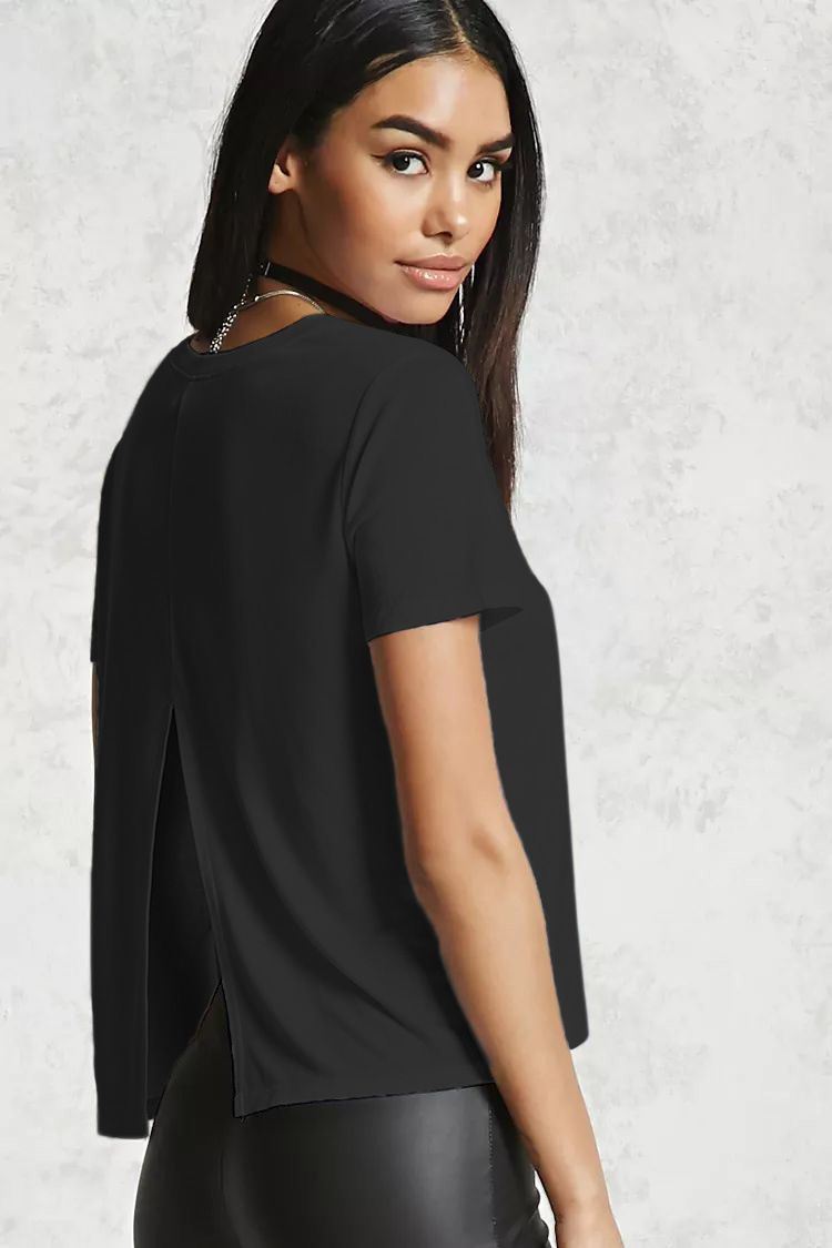 Womens Summer T Shirt Casual Short Sleeve Loose Fit Solid Color Round Neck Side Split Perfect for Everyday Wear