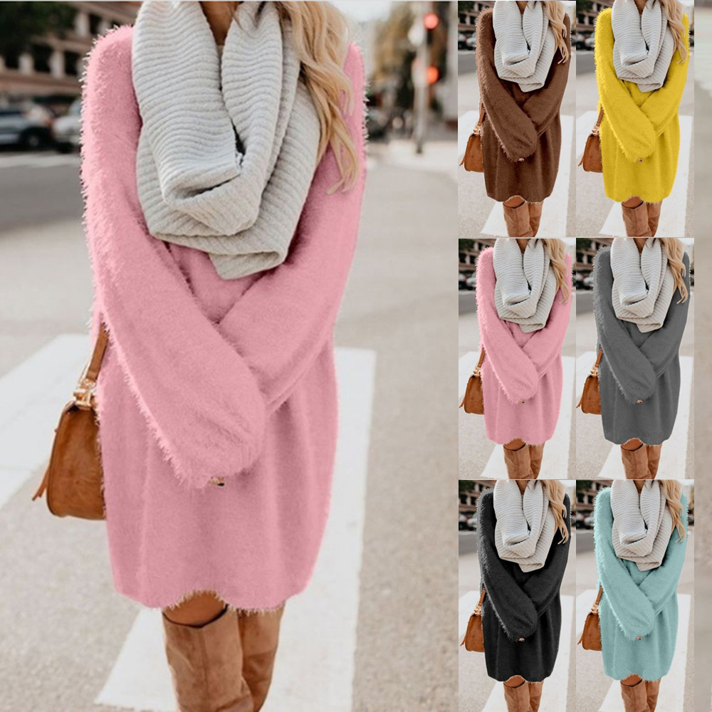 Women's Loose Fit Long-Sleeve Midi Dress