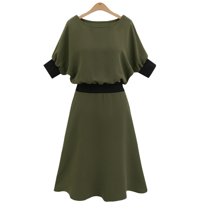 A Line Dress Plus Size Elastic Waist Mid Length Slimming Fit Summer Casual Wear Wholesale Available