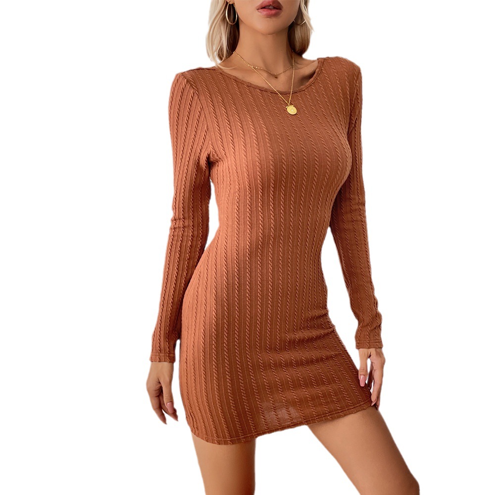 Autumn Winter New Slim Fit Textured Knit Sexy Backless Bodycon Dress