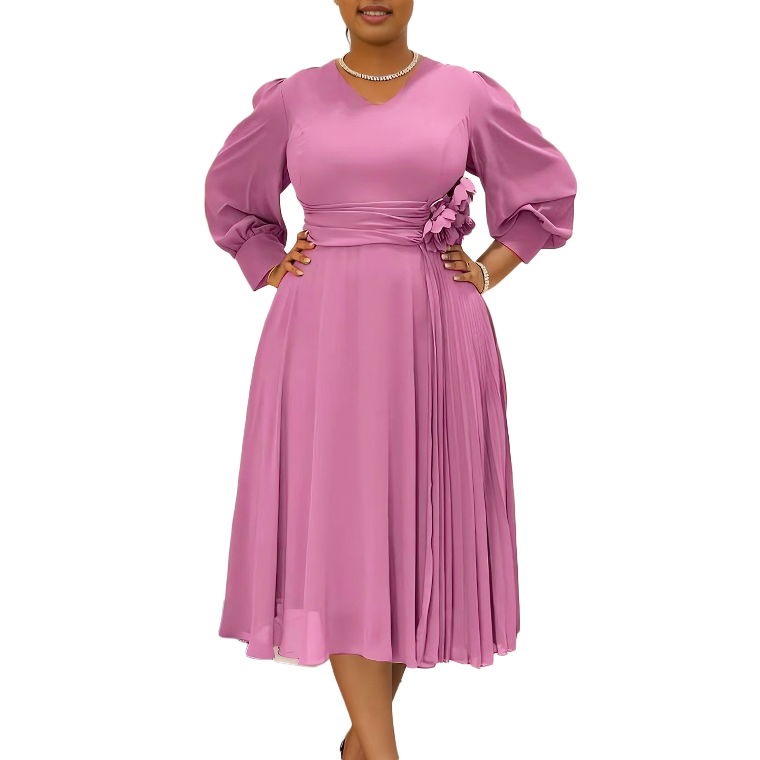 Elegant Solid Color A Line Dress for Plus Size Women, Fashionable Spring Apparel, European and American Style, Cross Border Tr
