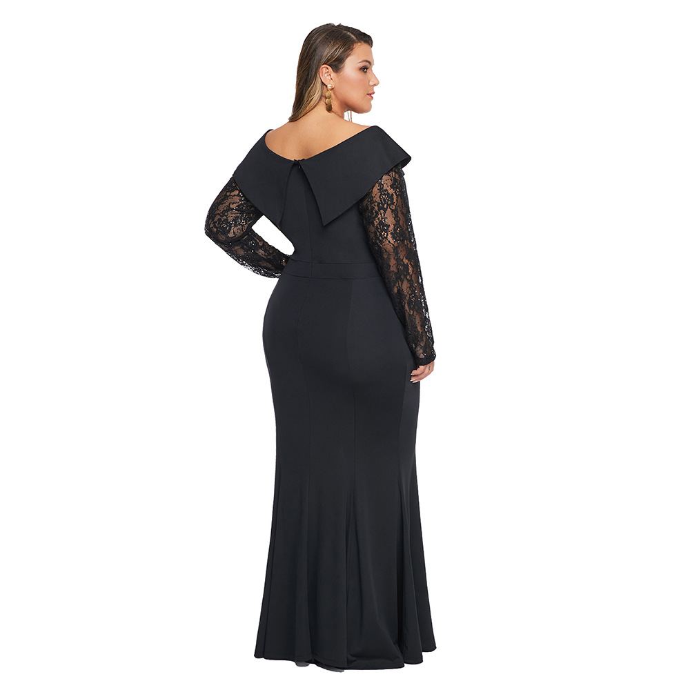 Plus Size Floral Lace Panel Long Sleeve Dress V Neck Elegant High End Perfect for Formal Occasions Wholesale