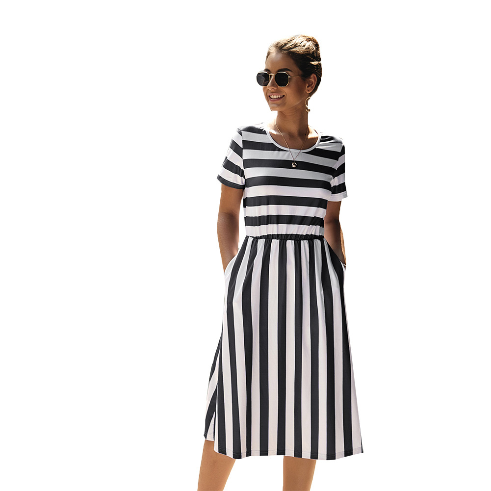 Striped Short Sleeve Dress Elegant Design Summer Style Perfect for Work Wholesale Available bulk order