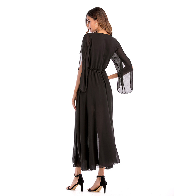 Womens Chiffon Maxi Dress Deep V Neck Color Block Flowy Design Spring Summer Fashion Wholesale Available