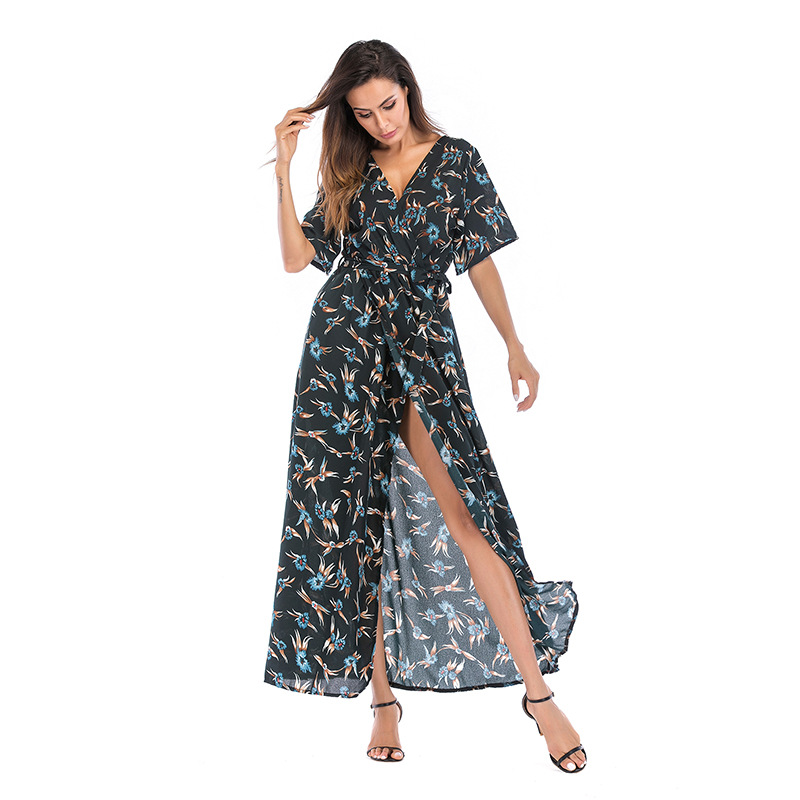 Chiffon Maxi Dress Floral Print V Neck Summer Style Perfect for Beachwear Wholesale Available
