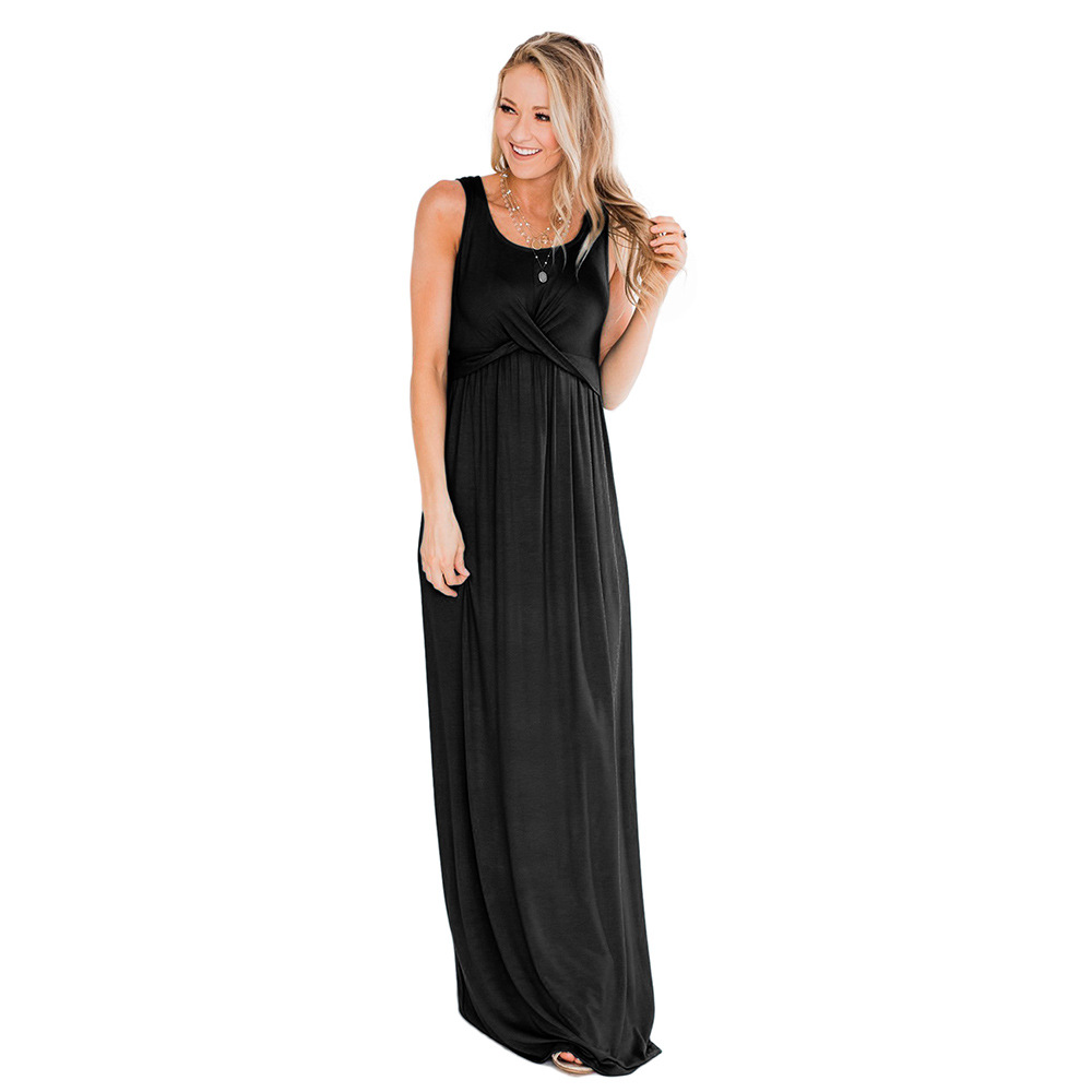 Summer Womens Dress Sleeveless High Waist Twist Knot Pleated Design Slim Fit Elegant Evening Wear Wholesale