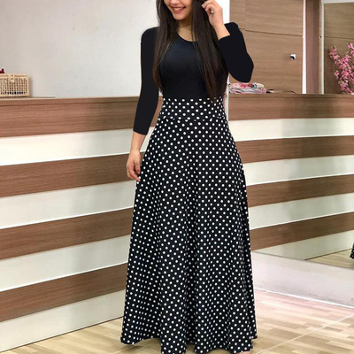 Floral Print Color Block Long Sleeve Maxi Dress Elegant Design Comfortable Fabric Perfect for Spring Summer Wholesale