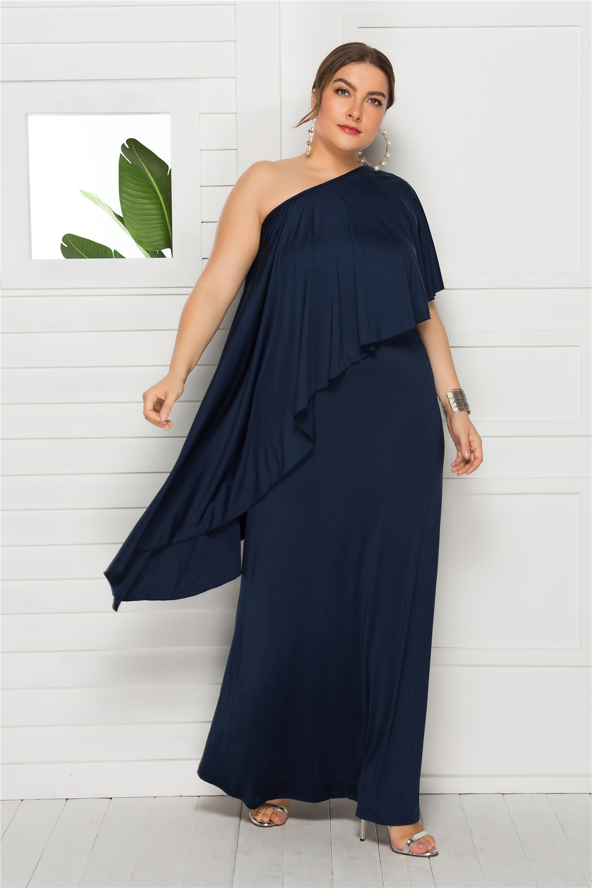 Plus Size Womens Dress Loose Fit Asymmetrical Shoulder Comfortable Fabric Casual Wear Summer Style Wholesale