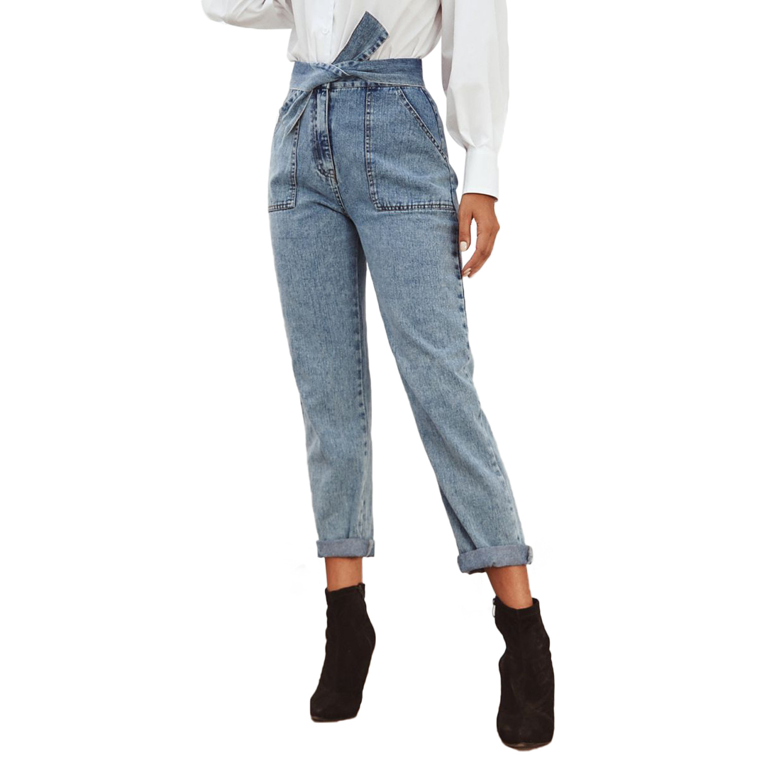 High Waisted Slim Fit Denim Pants Womens Casual Style Perfect for Spring and Summer Ready to Ship