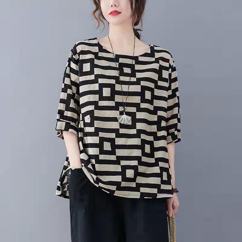 Cotton Linen Womens Casual Short Sleeve T Shirt Loose Fit Summer Style Flattering for Plus Sizes Wholesale Available