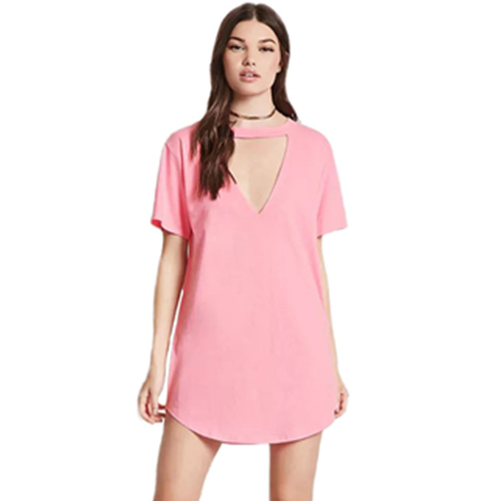 Casual V Neck Short Sleeve Solid Color Dress Fashionable Design Comfortable Fit Spring Wear Wholesale Available