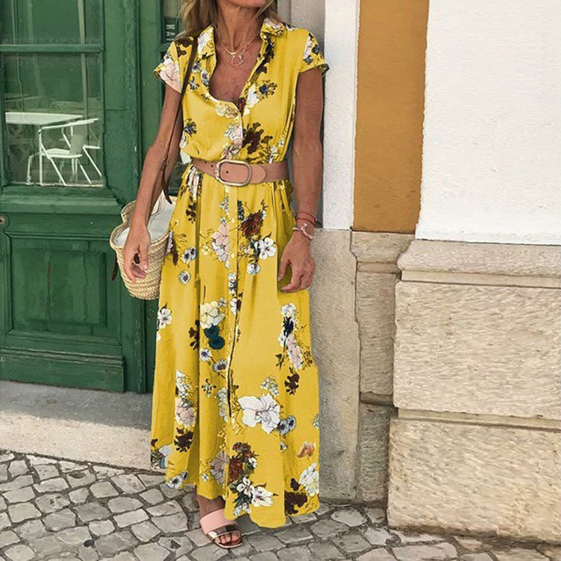 Bohemian Vintage Floral Print Maxi Dress V Neck Loose Fit Lightweight Fabric Perfect for Summer Vacations Wholesale